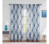 Beauoop Lot de 2 panneaux de rideaux semi-transparents texturés en lin pour chambre à coucher, salon, 183 cm de long, imprimé à carreaux marocains, bleu et gris