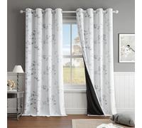 Beauoop Lot de 2 rideaux occultants à œillets motif floral gris Isolation thermique réduction bruit Salon, chambre à coucher