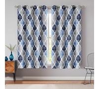 Beauoop Rideaux occultants bleu gris pour chambre à coucher 137,2 cm de longueur avec imprimé marocain géométrique en treillis, rideaux à isolation thermique, rideaux à économie d'énergie, rideaux