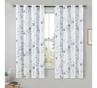Beauoop Rideaux Occultants Floraux Bleu Gris pour Chambre Salon 137 cm de Hauteur Imprimé Feuille Rideau à Œillets Blancs Botanique Isolation Thermique Réduction du Bruit Rideaux de Fenêtre 2 Panneaux