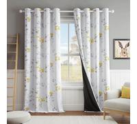 Beauoop Rideaux Occultants Floraux Jaune Gris pour Salon Chambre 228 cm de Longueur Impression Feuille Blanche à Œillets Rideau Thermique Isolant Réduisant le Bruit pour Fenêtre 2 Panneaux