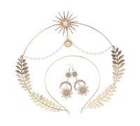 Beaupretty 1 Jeu bandeau ensemble couronne décoration fête bandeau de mariage boucle d'oreille en forme de de strass bandeau double couche bandeau pour femme Alliage de zinc Golden