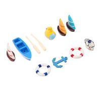 Beaupretty 10 Pièces Miniature Beach Style Resin Figurines Set Tiny Sailboat Lifebuoy Decorations for Dollhouse Ocean Themed Cake Toppers for Summer Party and DIY Crafts