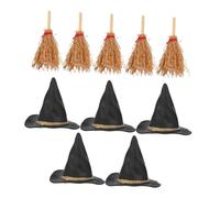 Beaupretty 10 Pièces Petit Chapeau de Magicien et Mini Balai pour Halloween Accessoires Décoratifs Multifonctions pour Costumes Fête et Bricolage
