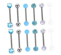 Beaupretty 12pièces Lot De Barres De Piercing De Langue Acier Inoxydable Anneaux Droit Avec Boules Zircon Pour Hommes Et Femmes