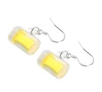 Beaupretty 2 Paires Boucles D’Oreilles Pendantes de Chope à Bière en Résine Jaune, S925 Argenté, sans Piercing, Clip D’Oreille Confortable, Bijou Créatif Femme, Présent Buveur de Bière, Style