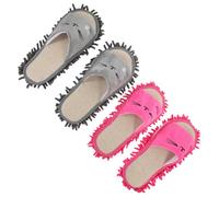 Beaupretty 2 paires Pantoufles Mop Pratiques Chenille Lavables et Réutilisables Absorption Eau Supérieure Nettoyage Facile des Sols pour Usage Quotidien Lot de Gris Moyen Rose