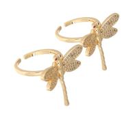 Beaupretty 2 Pièces Anneau Ouvert Bague De Déclaration Bagues De Mode Bague Libellule Bijoux Femme Bagues De Déclaration Pour Les Femmes Bague Ouverte Libellule Femmes Bagues Zircon Golden
