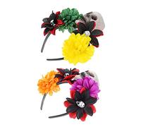 Beaupretty 2 pièces Bandeau Halloween Femme avec Crâne et Fleurs Roses Accessoire Tête Mexicain pour Fête Jour des Morts et Costume Cosplay
