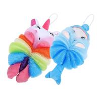 Beaupretty 2 pièces Boules de Bain pour Garçon Fille Éponges Maille Résistante Mousse Riche pour Garçon Fille Lavables et Légères Bleu et Rose Licorne Cartoon