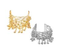 Beaupretty 2 Pièces Bracelets de Danse Du Ventre Métal avec Cloches Manchettes Ouvertes Ethniques pour Bras Accessoires de Costume de Festival et Performance