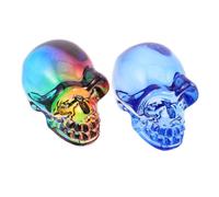 Beaupretty 2 Pièces Crâne Cristal Sculpté Main Figurines Squelette Halloween Ornements Décoratifs Compact pour Bureau et Maison Pierre de Transparente Aux Reflets Colorés