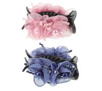 Beaupretty 2 Pièces Floral Claw Ponytail Clips For Women Strong Grip High Ponytail Holder With Elegant Fake Pearl Beads Non Slip Hair Accessories For Bridal And Summer Beach Use