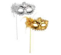 Beaupretty 2 PièCes Masques VéNitiens Avec BâTon Masque De Carnaval À Main Pour Mascarades FêTes Et Costumes ÉLéGants