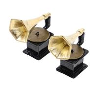 Beaupretty 2 Pièces Miniature Record Player Ornament Retro Phonograph Model for Dollhouse Vintage Music Decoration Collectors