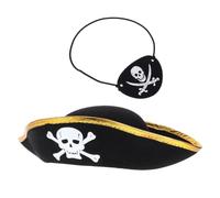 Beaupretty 2 Pièces Set Chapeau de Pirate et Masque pour Yeux, Or, Non-tissé, Maquillage Facile, Ajustement Confortable, Garçon et Filles et Adultes, Halloween, Mascarade