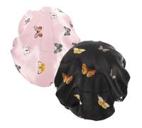 Beaupretty 2 pièces Soie de Couvre Chefs Élastiques Noir Rose Chapeau de Beauté Confortable Évitant Frisottis pour Sommeil Maquillage