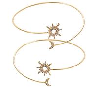 Beaupretty 2pièces Bijoux Manchette Femme Solaire Lunaire Lot De Bracelets Ouverts Ajustables Accessoires Bras Design Simple Naturel