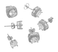 Beaupretty 3 Paires Lot de 3 Set de Paires de Boucles D'oreilles Puces pour Femmes en Argenté Hypoallergénique, Rondes et Carrées Serties de Zirconium Cubique, Bijoux Fantaisie Élégants pour