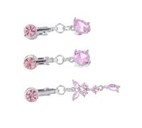Beaupretty 3 Pièces Clip Belly Button Rings Set With Zircon Butterfly Heart Circular Designs Fake Navel Piercing Jewelry For Women No Piercing Required Fashion Casual Accessories