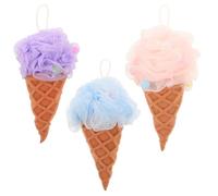 Beaupretty 3 pièces Éponge de Bain Exfoliante Forme Crème Glacée pour Mousse Douce pour Corps Adulte Corde Suspendue Couleurs Assorties Bleu Rose