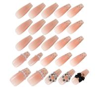 Beaupretty 30 Pièces Full Cover Nail Tips With Pearl Bow Accents For Women Press Fake Nails For DIY Manicure Elegant French Style And Party Decoration