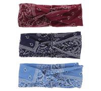 Beaupretty 3pièces Bandeaux Larges Bohème Fleurs Pour Femmes Et Filles Élastiques Antidérapants Pour Sport Yoga Running Lot De Imprimés Paisley Bleu Foncé Bleu Profond