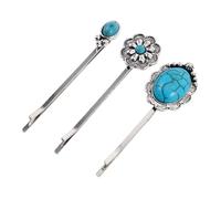 Beaupretty 3pièces Turquoise Hair Clips Decorative Bobby Pins for Women Retro Boho Hair Accessories with Elegant Inlays
