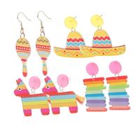 Beaupretty 4 paires Boucles Doreilles Acryliques Fiesta Colorées pour Femmes Décorations Pendantes Mexicaines Légères et Lumineuses Accessoires Fête Dété Asymétriques