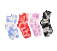 Beaupretty 4 Paires Chaussettes Chaudes Polaire pour Femmes Lot de -mollet Épaisses et Confortables et Chaudes pour Hiver Couleurs Tie-dye Noir Rouge et Bleu