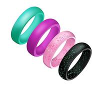 Beaupretty 4 Pièces Anneaux Silicone Scintillants pour Femmes Colorées et Confortables Bagues Adaptées pour Sport Natation et Activités Physiques