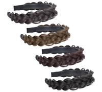 Beaupretty 4 pièces Bandeaux Tressés Synthétiques Tête Perruque Résistante Chaleur Coiffure Naturelle pour Filles Accessoires Cheveux pour Fêtes et Noir Naturel Foncé Noir