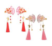 Beaupretty 4 Pièces Épingles à Cheveux Japonaises Fleur avec Pompon et Clochettes Accessoires Kimono Traditionnels pour Cosplay et Mariage Clips Latéraux Légers et Sécurisés
