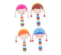 Beaupretty 4 pièces Jouets à Secouer Bois pour Bébés de Modèles Mixtes Hochet Cartoon pour Garçon Fille Instrument Sensoriel Portable et pour Développement Éveillé