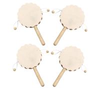 Beaupretty 4 pièces Lot de Tambours Hochet Bois à Peindre Jouets Éducatifs DIY pour Garçon Fille Instrument de Percussion à Décorer Décoration Artisanale Bois Naturelle