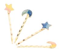 Beaupretty 4pièces Pinces à Cheveux Étoiles Et Lunes Barrettes Uniques Pour Filles Accessoires De Coiffure Créatifs Pour Fêtes Et Lune Bleue Étoile Jaune