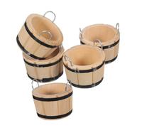Beaupretty 5 Pièces Miniature Dollhouse Buckets Set Wooden Tiny Barrels with Handles for Mini House Decor and Fairy Garden Embellishments