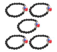 Beaupretty 5pièces Bracelet à Maillons Drapeau Chili pour Femme Perles Noires Accessoire Thème National Ajustable Quotidien et Fêtes