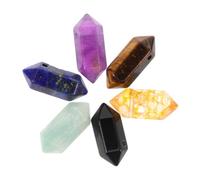 Beaupretty 6 Pièces Natural Hexagonal Double Pointed Crystal Pendants Set For DIY Jewelry Making With Chakra Quartz Wands And Natural Stone Charms