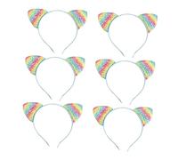 Beaupretty 8 Pièces bandeau oreilles de chat porte-clés de charme de thé au lait bande de cheveux bandeau féminin paillettes cerceau de cheveux oreilles de chat arc-en-ciel chiffon Colorful