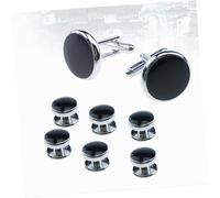Beaupretty 8 pièces Boutons Manchettes Homme Noir Rond et Ensemble de Studs pour Chemises Style Classique avec Fermeture Sécurisée pour Mariage et Business