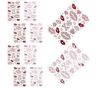 Beaupretty Autocollants Visage Saint-valentin 10 Pcs Tatouages Temporaires Lèvres Strass Rouges 5 Lèvres Rouge Flamme Stickers Cœur Ajourés Décoratifs pour Maquillage et Nail Art