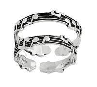 Beaupretty Bagues De Notes De Musique Couple 2pcs Bague Ouverte En Acier Inoxydable Bijoux Rétro Présents Saint-valentin Design Musical Taille Ajustable