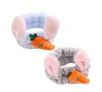 Beaupretty Bandeau Élastique en Peluche d'Oreilles de Lapin et Carotte Lot de 2 pour Se Laver Visage Confortable pour Spa et Maquillage