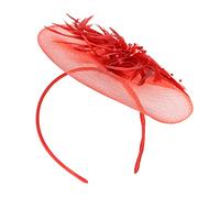 Beaupretty Bandeau Plume Élégant Taille Unique, Accessoire Coiffure Femme Rouge en Maille Synthétique, Décoration Cheveux Créative pour Fête Mariage Cocktail