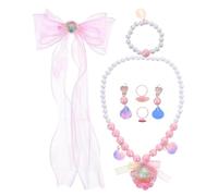 Beaupretty Bijoux Fille Petite Sirène Bracelet Collier Bague et Boucles Oreilles Sans Age Jeu Déguisement Princesse avec Accessoires Noeud Rose