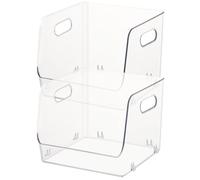 Beaupretty Boîte de Rangement Transparente Poignée, Design Empilable en Pet, Lot de 2 Pièces pour Organiser Cosmétiques et Soins sur Bureau ou Commode