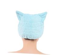 Beaupretty Bonnet De Bain Absorbant Oreilles De Chat Bonnet De Séchage Pour Cheveux Couleur Bleue Avec Style De Moustache De Chat Aléatoire