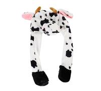 Beaupretty Bonnet Peluche Vache Oreilles Mobiles Chapeau Animal Peluche Doux avec Rabats Pompons Accessoire Cosplay Garçon Fille et Adultes Chaud Hiver