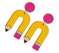 Beaupretty Boucles Oreilles Bois Forme de Crayon pour Enseignants Pendantes Géométriques Colorées Parfaites pour Fêtes Usage